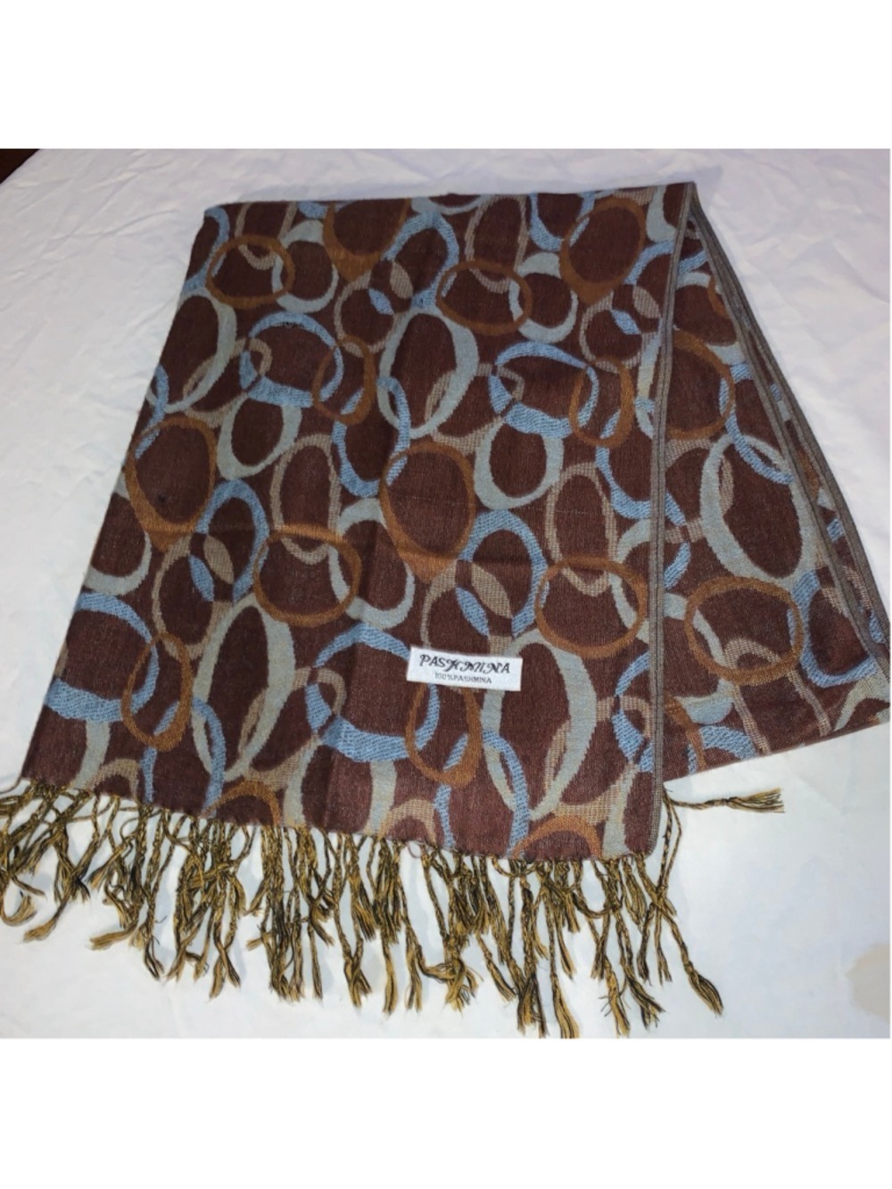 PASHMINA Brown Blue Abstract Ring Scarf Wrap One Size